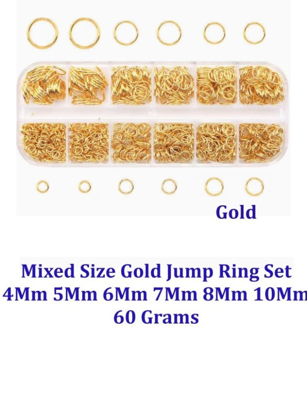 Mixed Size Gold Jump Ring Set 4Mm 5Mm 6Mm 7Mm 8Mm 10Mm 60 Grams